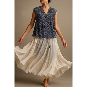 Ulla Johnson Silk Lightweight Short Sleeve Blouse Navy Blue Delicate Blouse 2 S